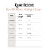 Sizing Chart for youth sizes, xsmall, small, medium, large, xlarge